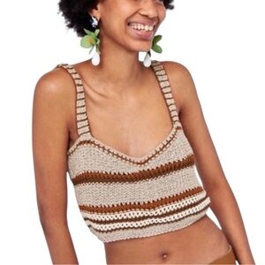 Zara Knit Crochet Crop Top Brown Tan Size Small Boho Cottage